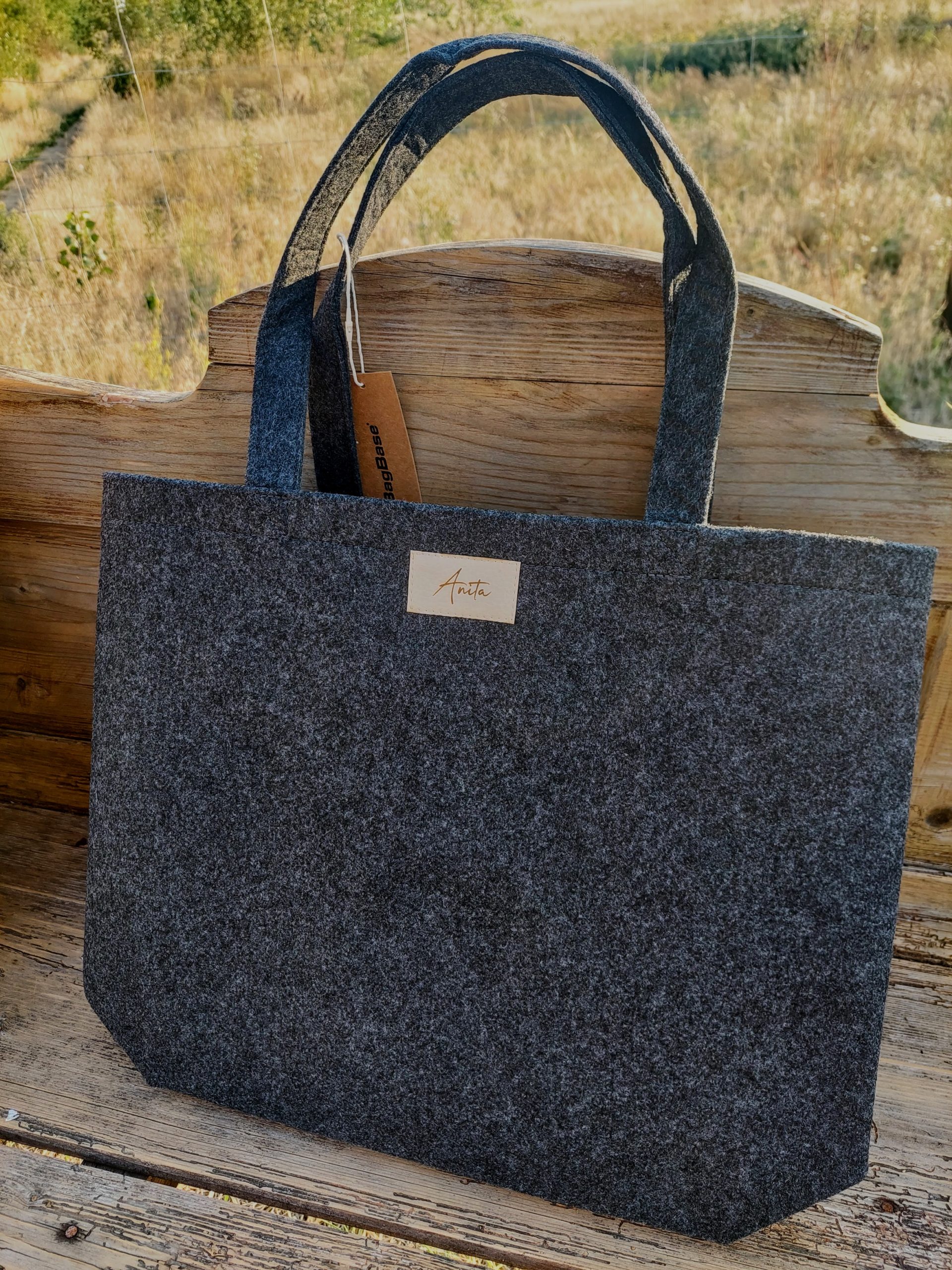 Névre szóló shopper bag, bevásárló táska belső zsebbel - teli fekete